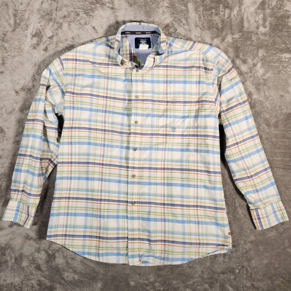Wrangler‎ 20X Shirt Men's Large Blue Plaid Long Sleeve Button Up Cotton